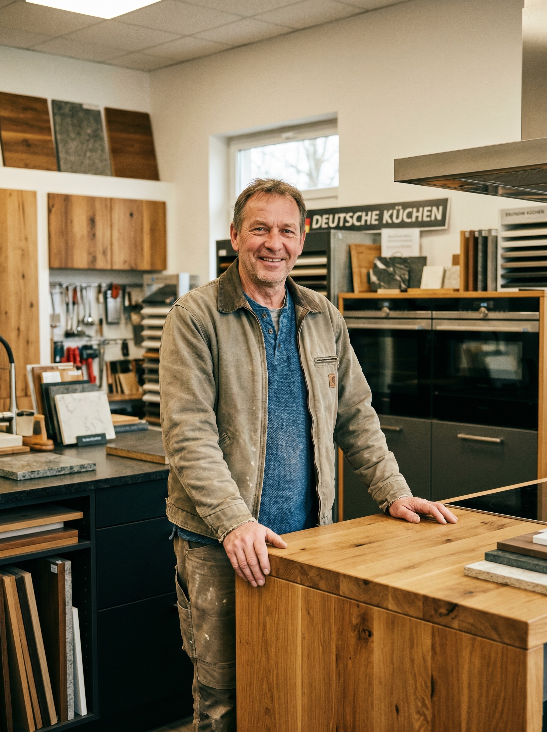 Küchenstudio-Inhaber entspannt im Showroom